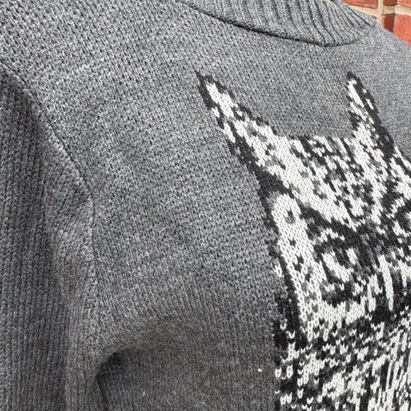 Hot Shot Mini Sweater Dress Tunic Medium Gray Whimsical Owl Graphic - Picture 2 of 8